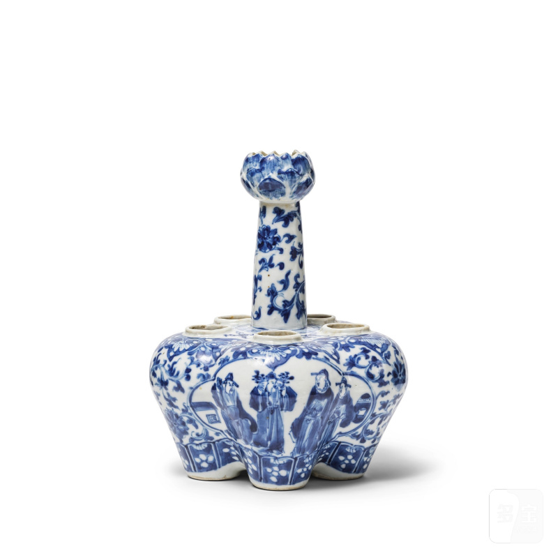 清康熙 青花人物故事圖花卉紋鬱金香瓶 | VASE TULIPE EN PORCELAINE BLEU BLANC - 图4